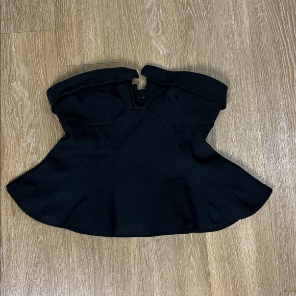 Maeve Anthropologie Black Strapless Plunge Peplum Top Size 4 - Picture 5 of 12